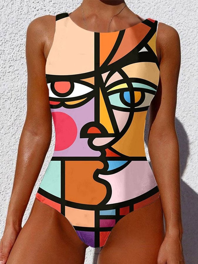 Pop Graffiti Print One Piece Swimsuit