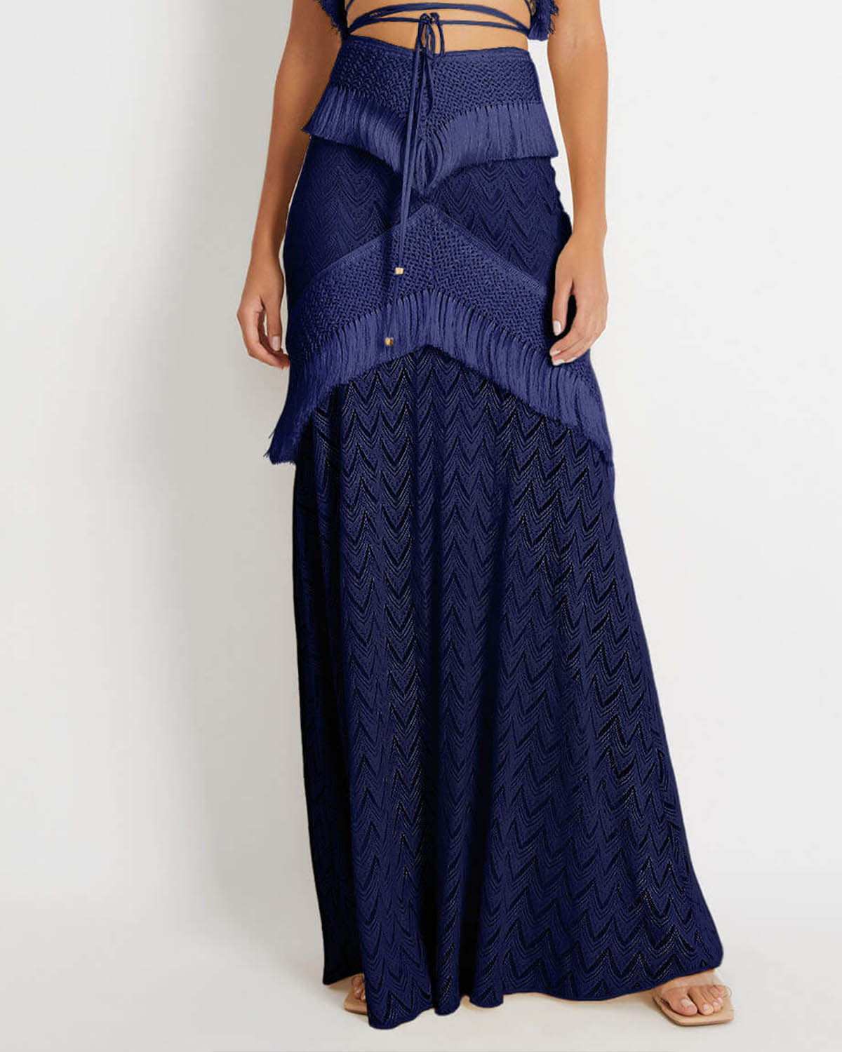 Beach Fringed Solid Color Bikini Swimsuit and Skirt