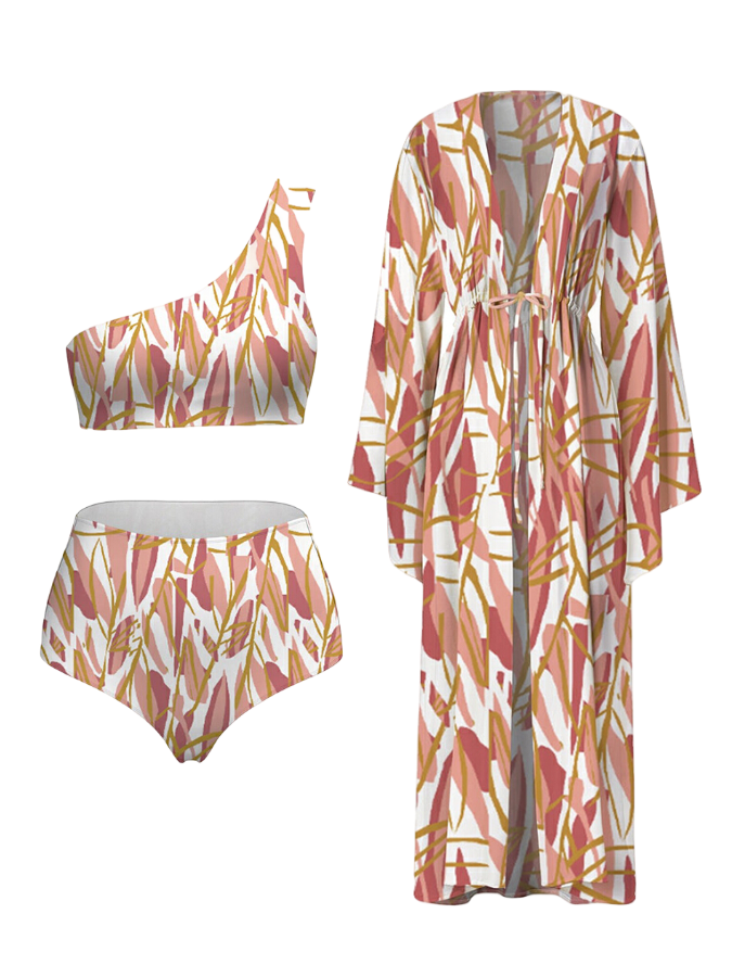 Leaves Printed One Piece and Kimono Swimwear