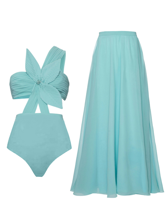 3D Three-Dimensional Flower One-Piece Swimsuit And Skirt