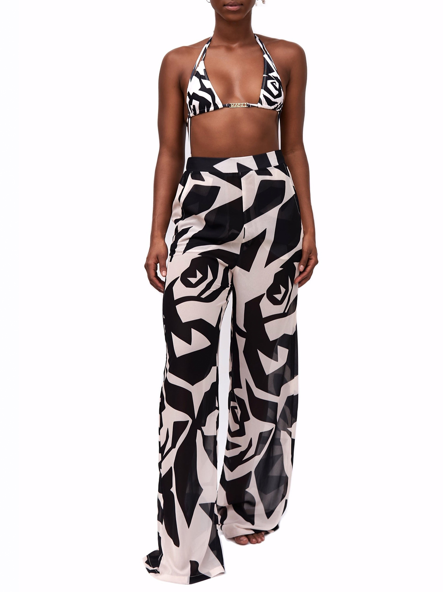 Beach Vacation Colorblock Printed Swimsuit And Cardigan