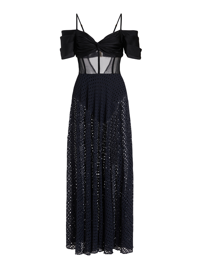 Off Shoulder Corset One Piece and Mesh Skirt Swimwear