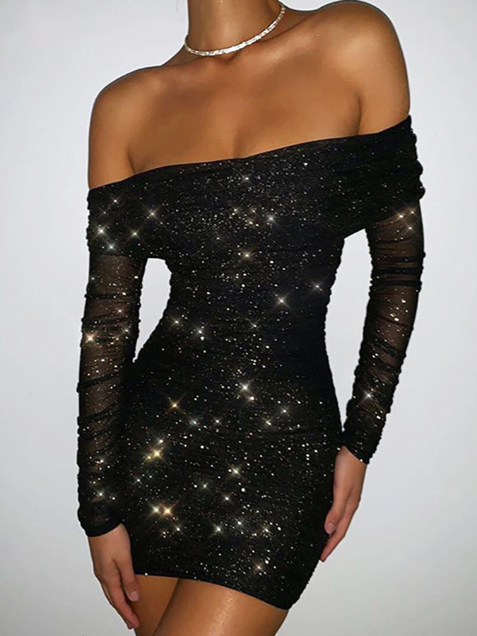 Sexy Off-The-Shoulder Pleated Hip-Hugging Evening Dress