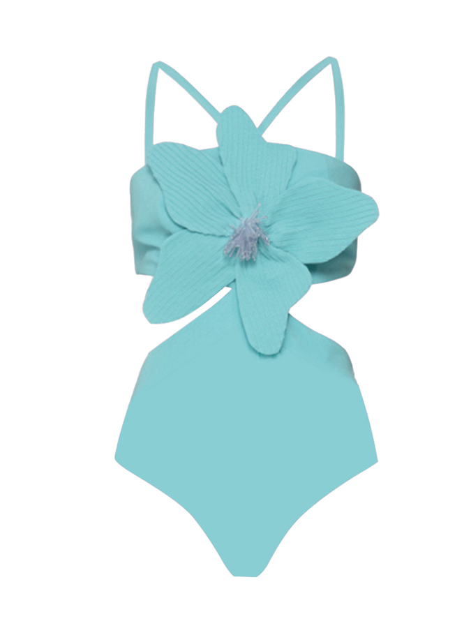 3D Three-Dimensional Flower Solid Color One-Piece Swimsuit And Skirt