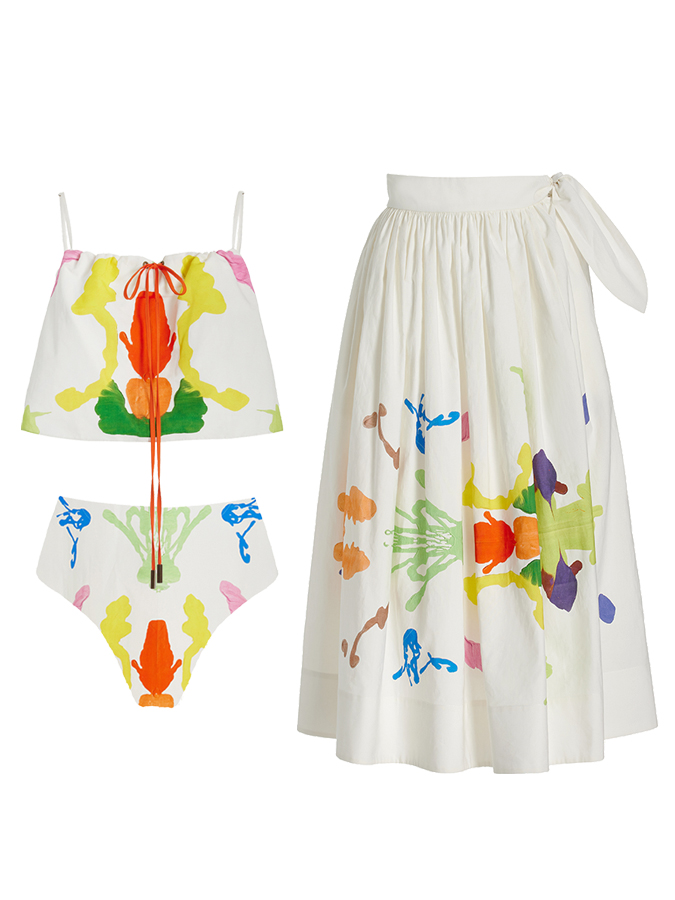 Beach Print Bikini And Skirt