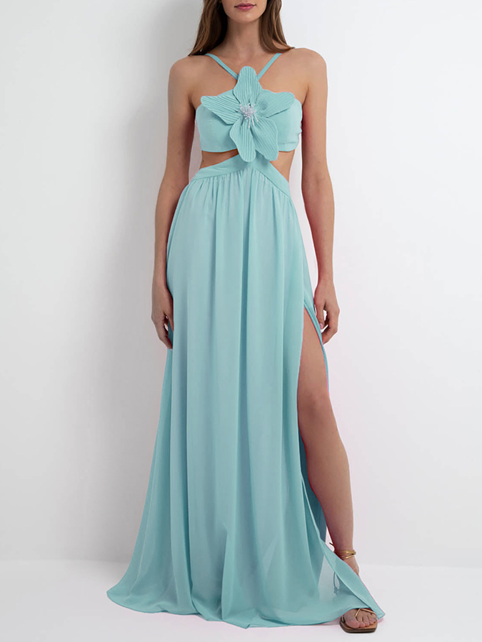 3D Three-Dimensional Flower Solid Color One-Piece Swimsuit And Skirt