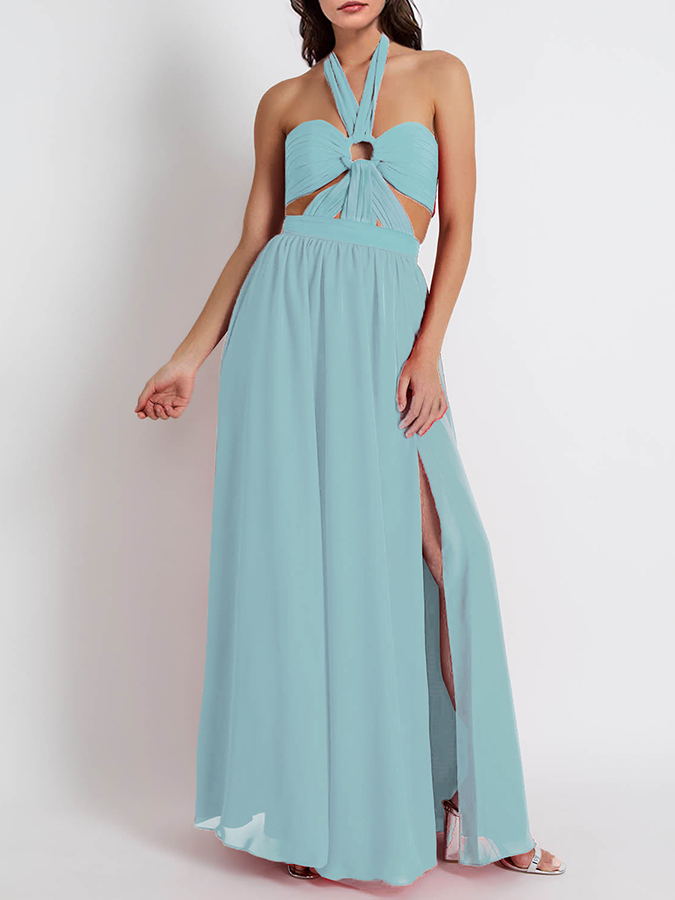 Beach Solid Color One-Piece Swimsuit And Skirt