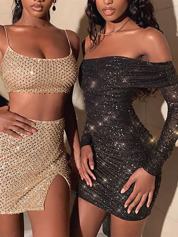 Sexy Off-The-Shoulder Pleated Hip-Hugging Evening Dress