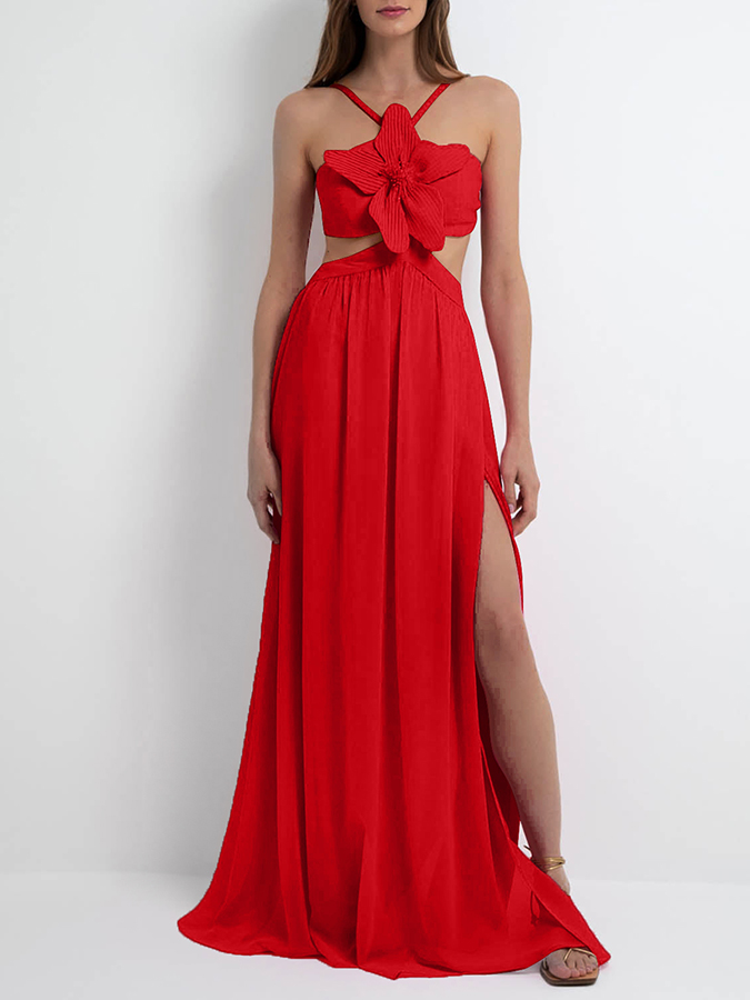 3D Three-Dimensional Flower Solid Color One-Piece Swimsuit And Skirt