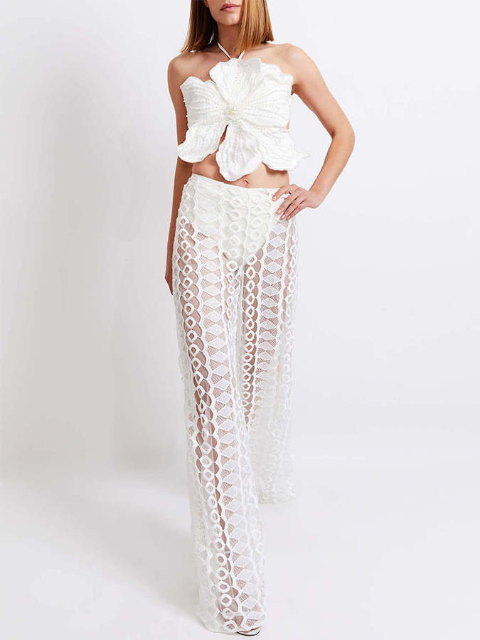 Beaded Floral Swimsuit And Skirt