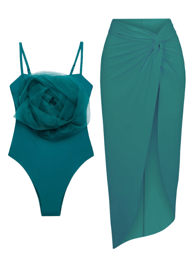 3D Floral One Piece and Skirt Swimwear