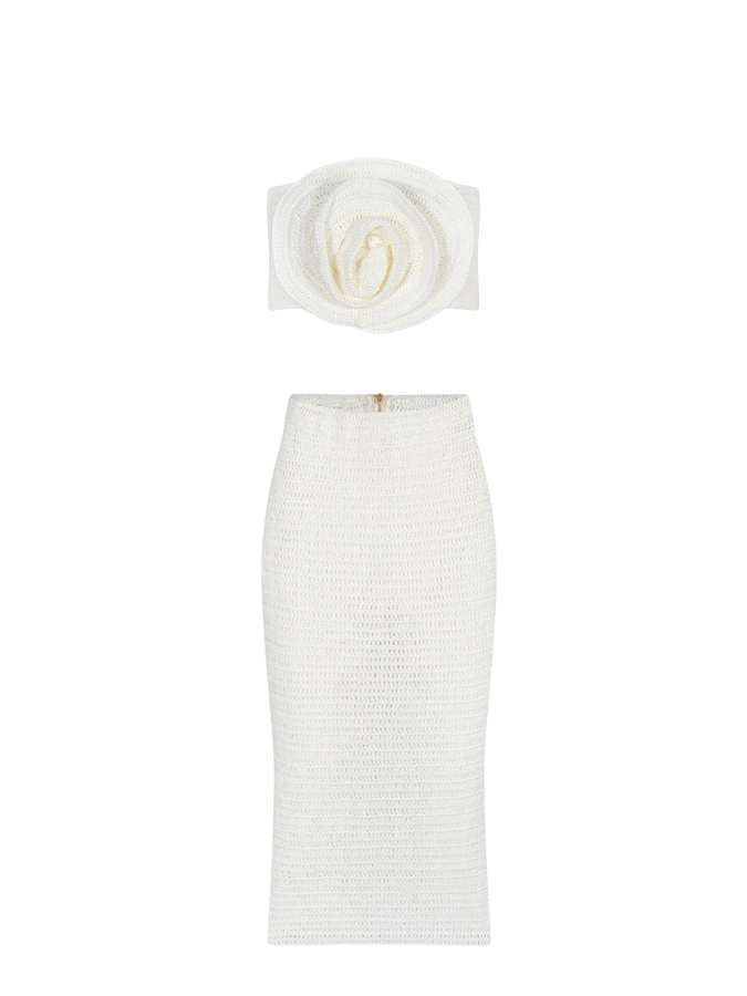 3D Flower Knitted Bikini Set and Skirt