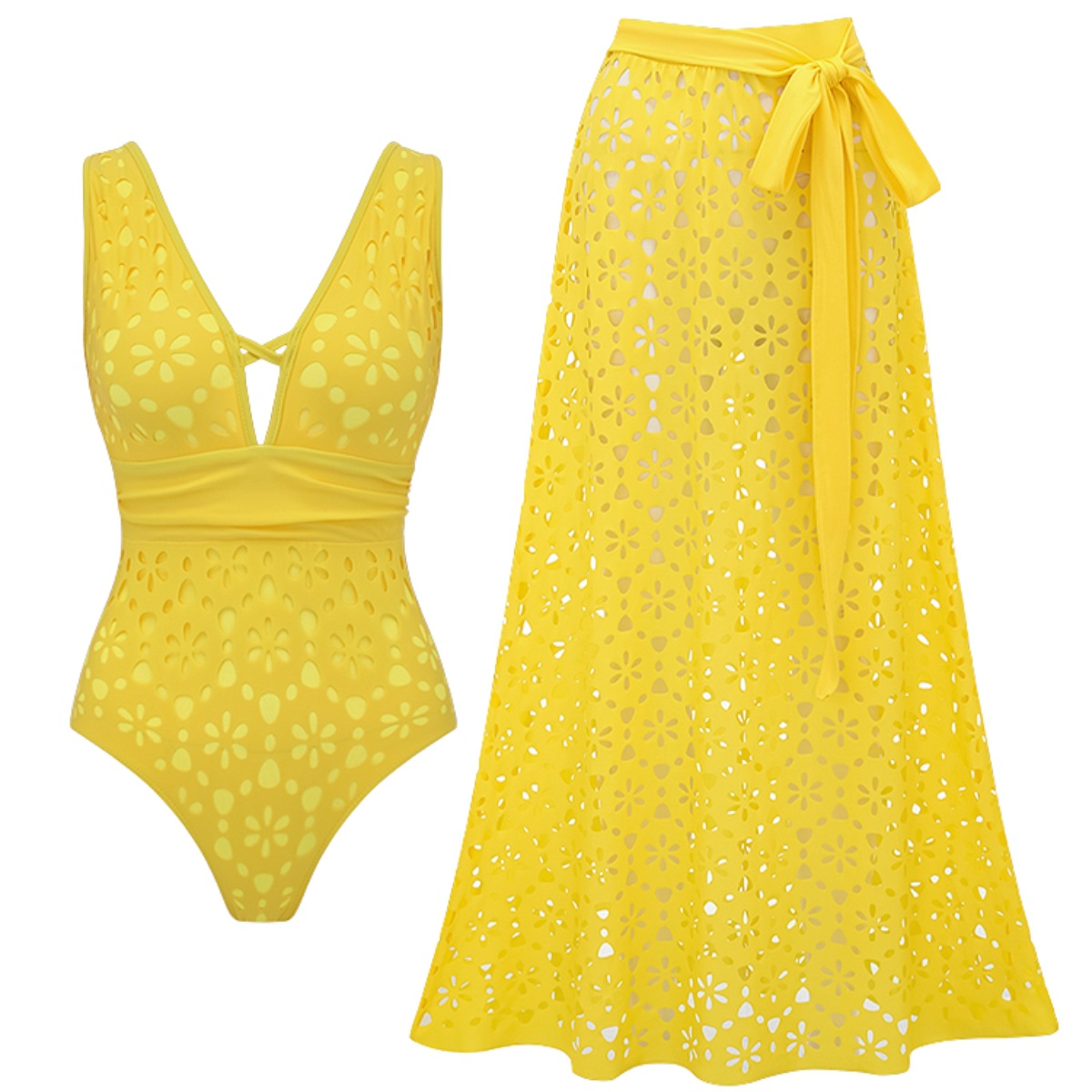 Deep V flower cutout one-piece swimsuit