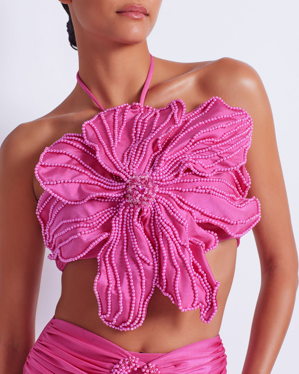 Beaded Floral Swimsuit And Skirt