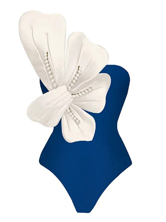 3D Pearl Flower One Shoulder One Piece Swimsuit