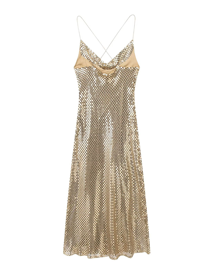 Sequin Strap Slim Shinning Maxi Dress