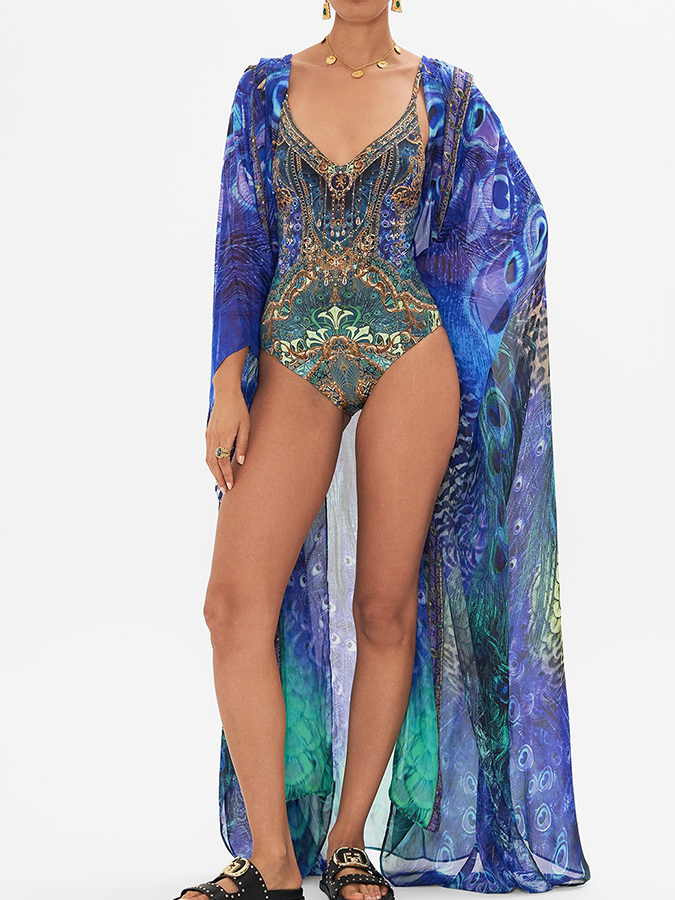 Vintage Print Swimsuit And Skirt