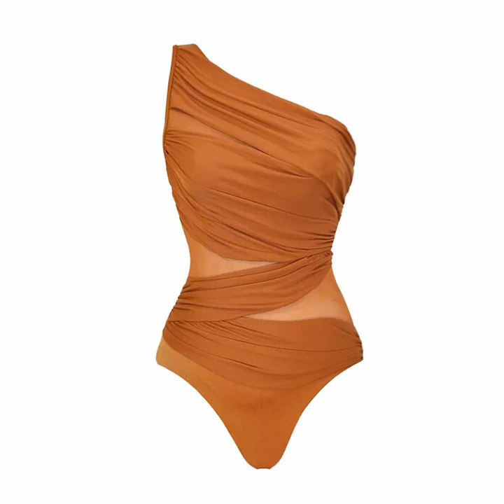 Caramel ribbon wrap swimsuit