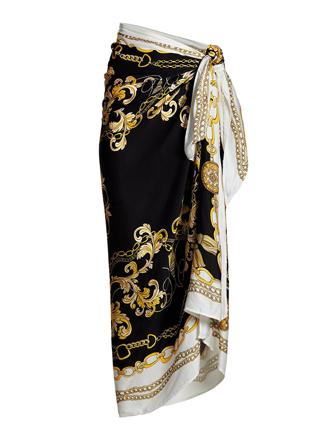 Printed One Piece Swimsuit and Sarong Swimwear