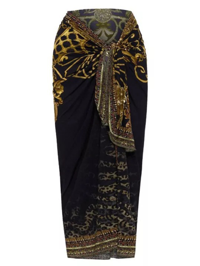 One Shoulder Printed One Piece and Sarong Swimwear