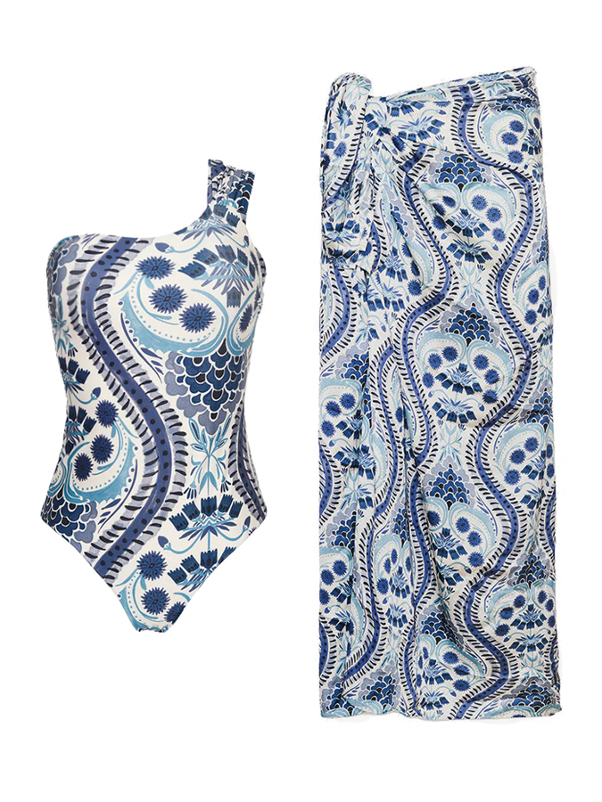 Vintage Printed Beach Swimsuit And Cover Up