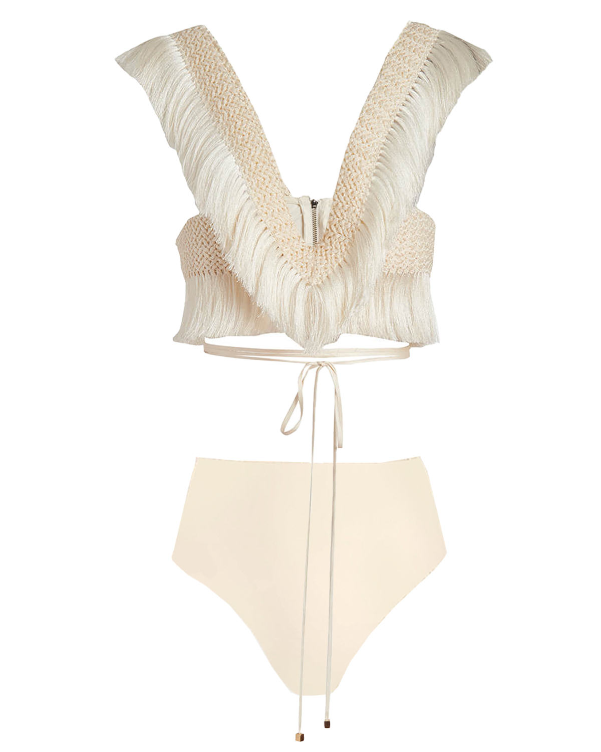 Beach Fringed Solid Color Bikini Swimsuit and Skirt