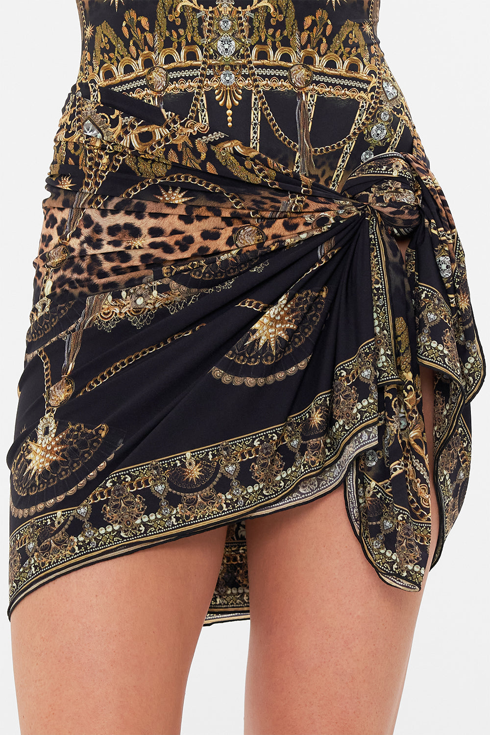 [Copy]Bow-tie Shoulder Tropical Plant Pattern Printed One Piece Swimsuit and Pants