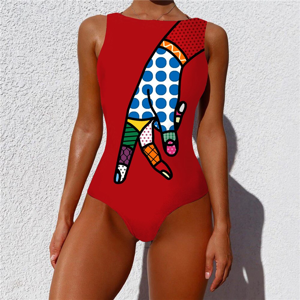 Print One Piece Swimsuit 2021 New Push Up Swimwear Women Vintage Retro Bathing Suits Bodysuit Beach Wear Backless Monokini