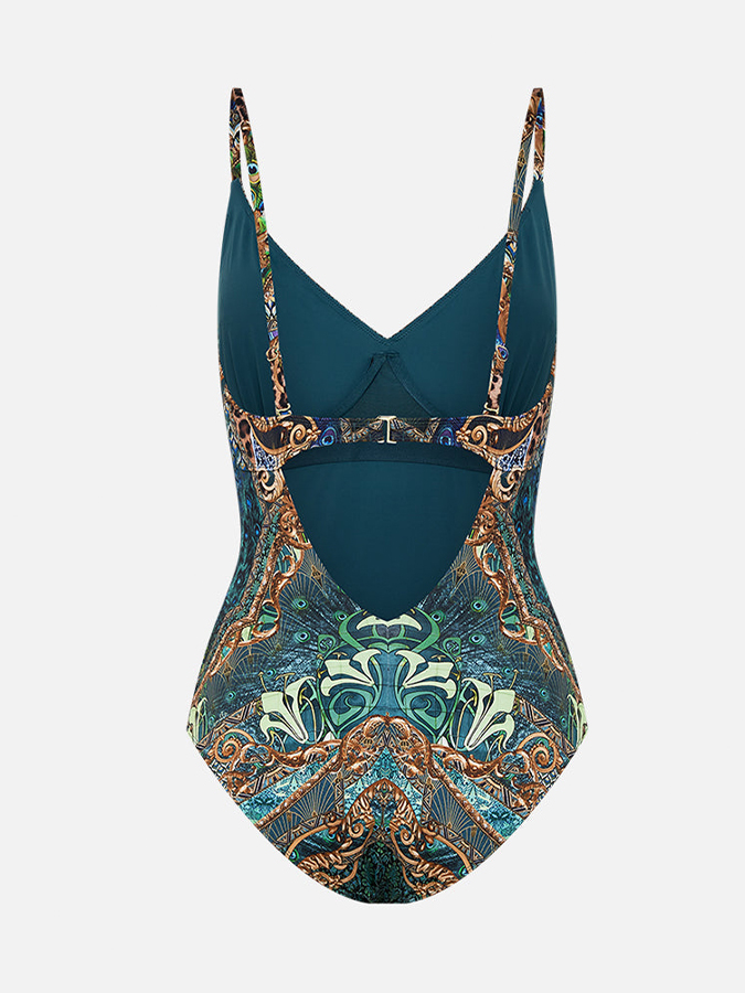 Vintage Print Swimsuit And Skirt