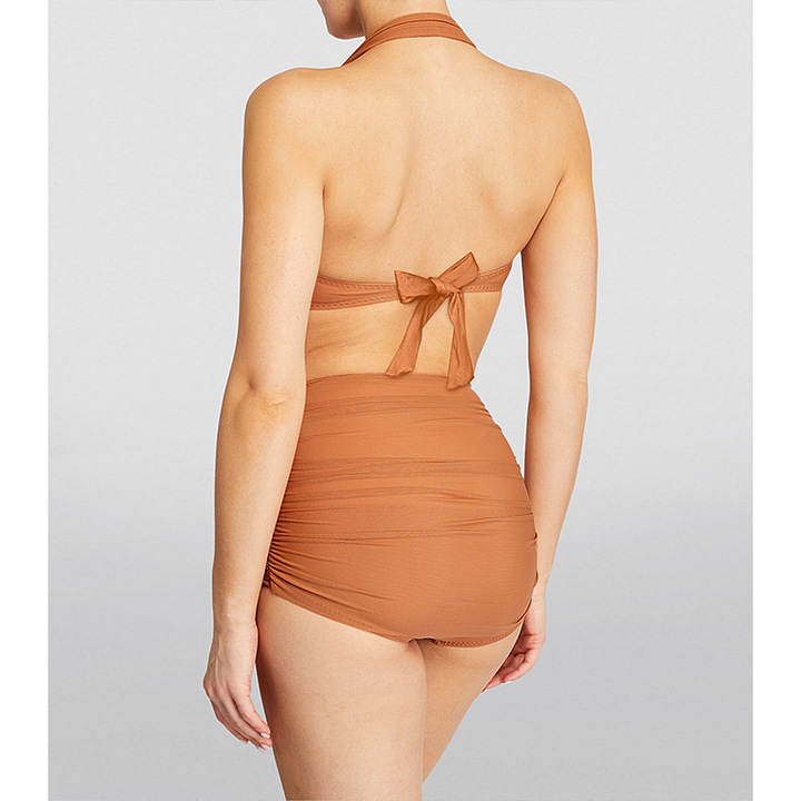 Caramel ribbon wrap swimsuit