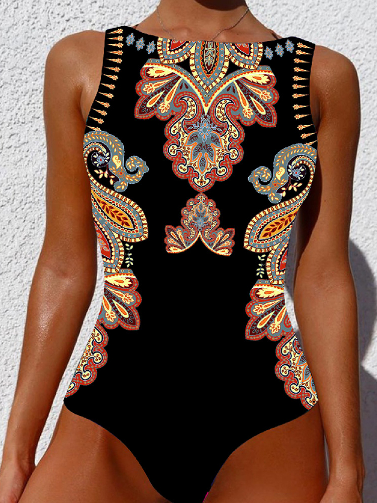 Women's Sleeveless One piece Minimalist Printed Swimwear