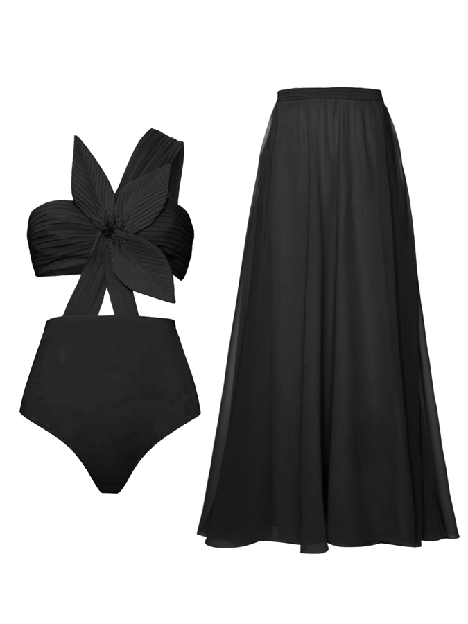 3D Three-Dimensional Flower One-Piece Swimsuit And Skirt
