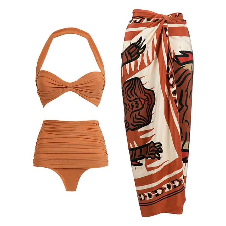 Caramel ribbon wrap swimsuit