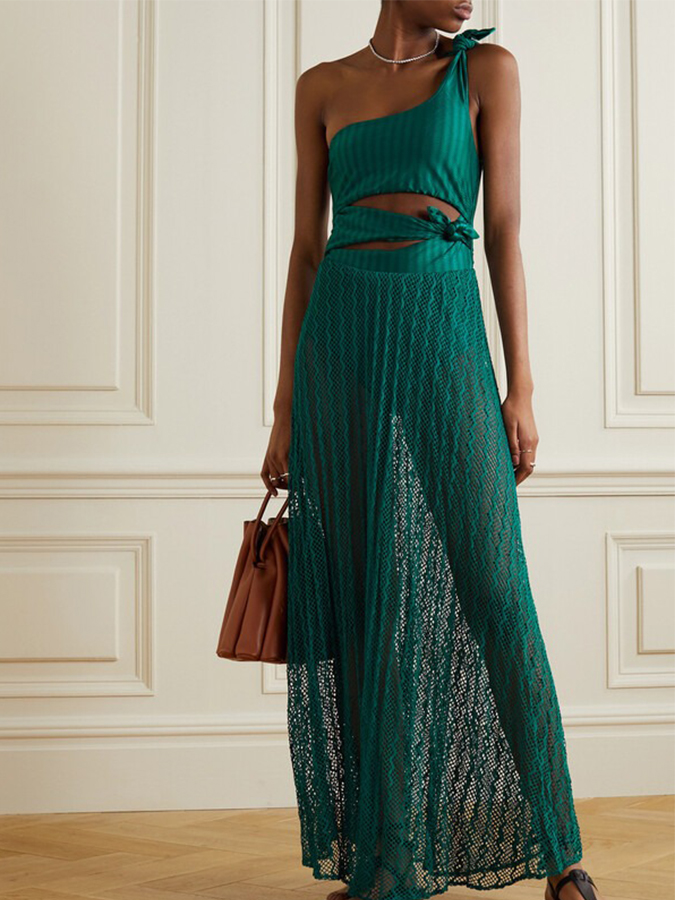 One Shoulder Cut-out One Piece Swimsuit and Skirt