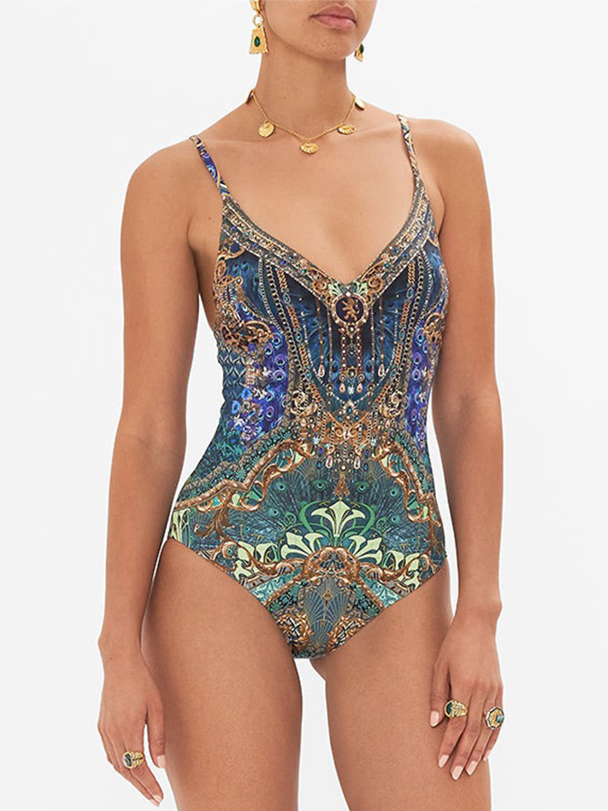 Printed One Piece and Pants Swimwear