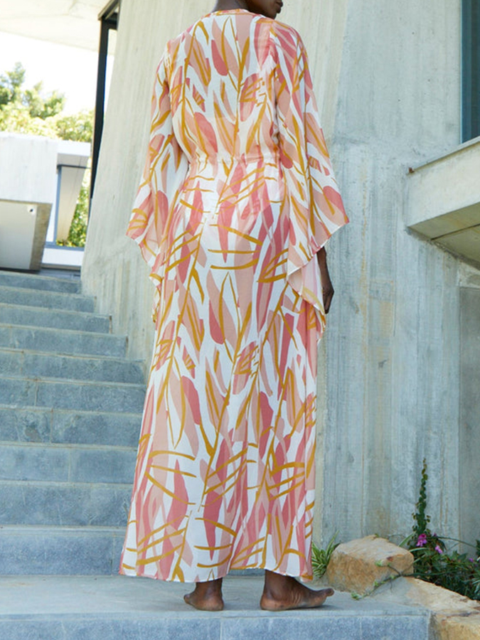 Leaves Printed One Piece and Kimono Swimwear