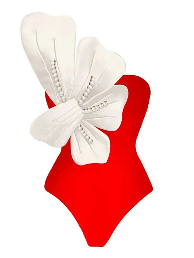 3D Pearl Flower One Shoulder One Piece Swimsuit