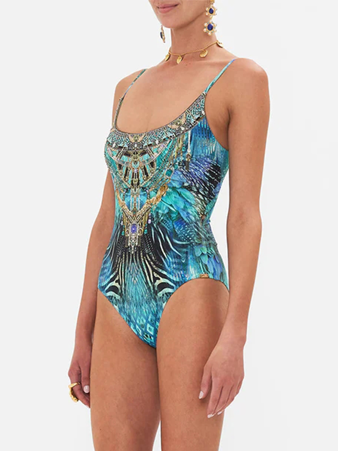 Printed One Piece and Pants Swimwear