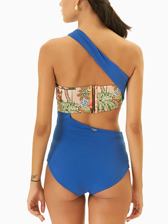 Retro Printed Beach Swimsuit and Fringed Skirt