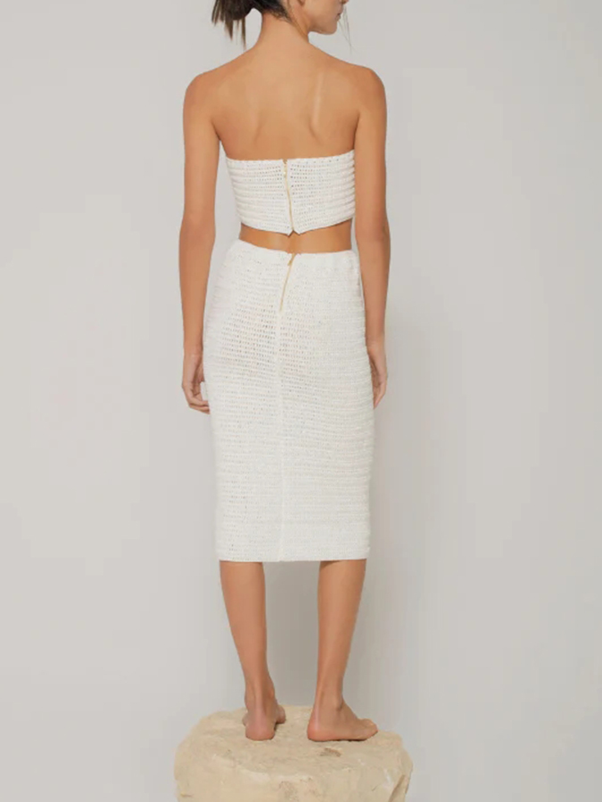 3D Flower Knitted Bikini Set and Skirt