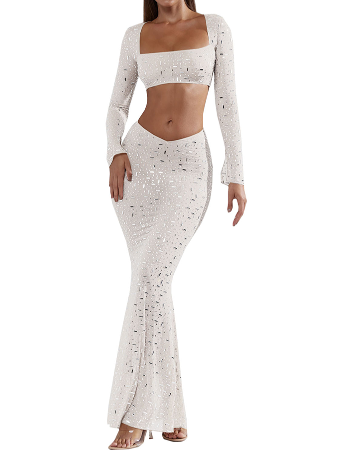 Hot Rhinestone Top Mermaid Skirt Dress Suit