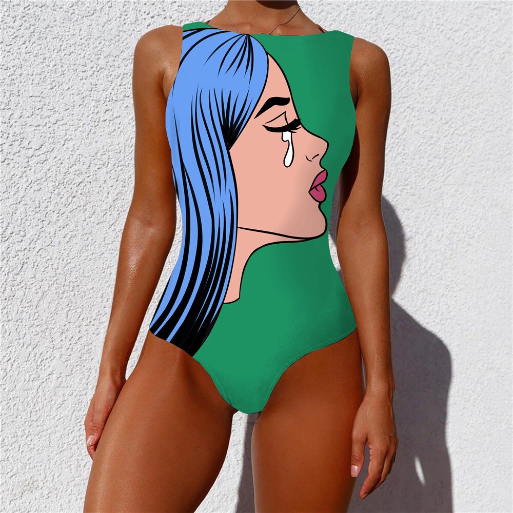 Print One Piece Swimsuit 2021 New Push Up Swimwear Women Vintage Retro Bathing Suits Bodysuit Beach Wear Backless Monokini