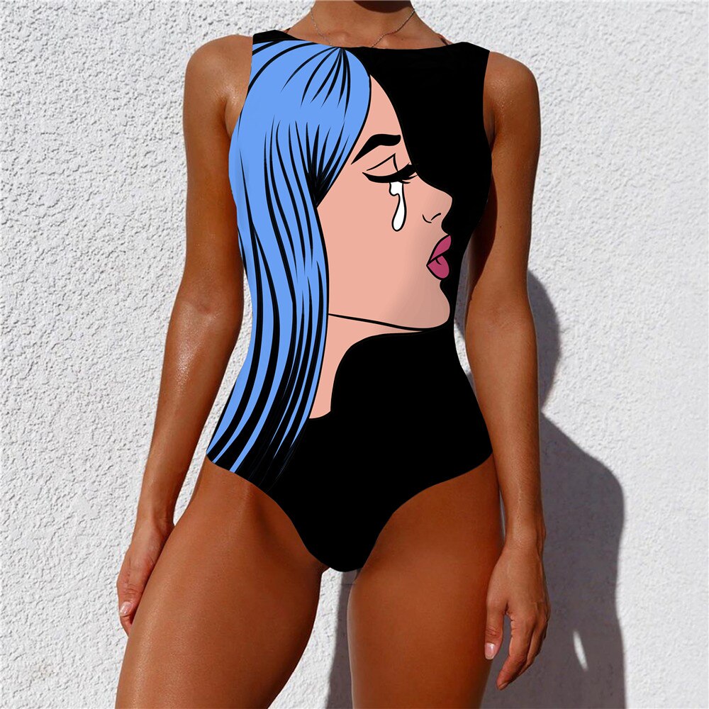 Print One Piece Swimsuit 2021 New Push Up Swimwear Women Vintage Retro Bathing Suits Bodysuit Beach Wear Backless Monokini