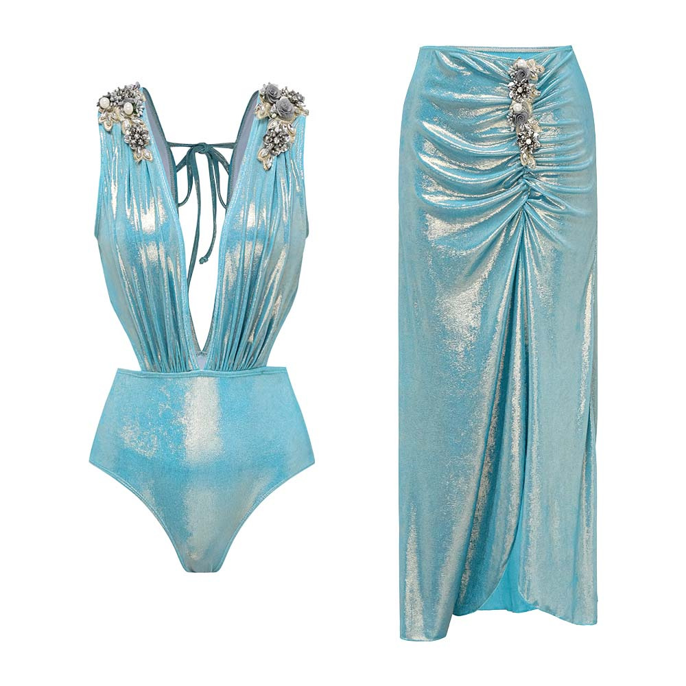 Blue beaded glitter swimsuit