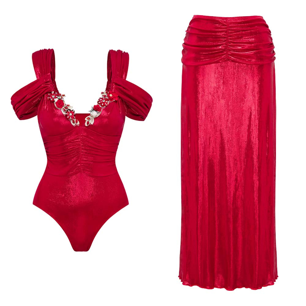 V-neck Crystal Embellished Two-pieces Swimsuit