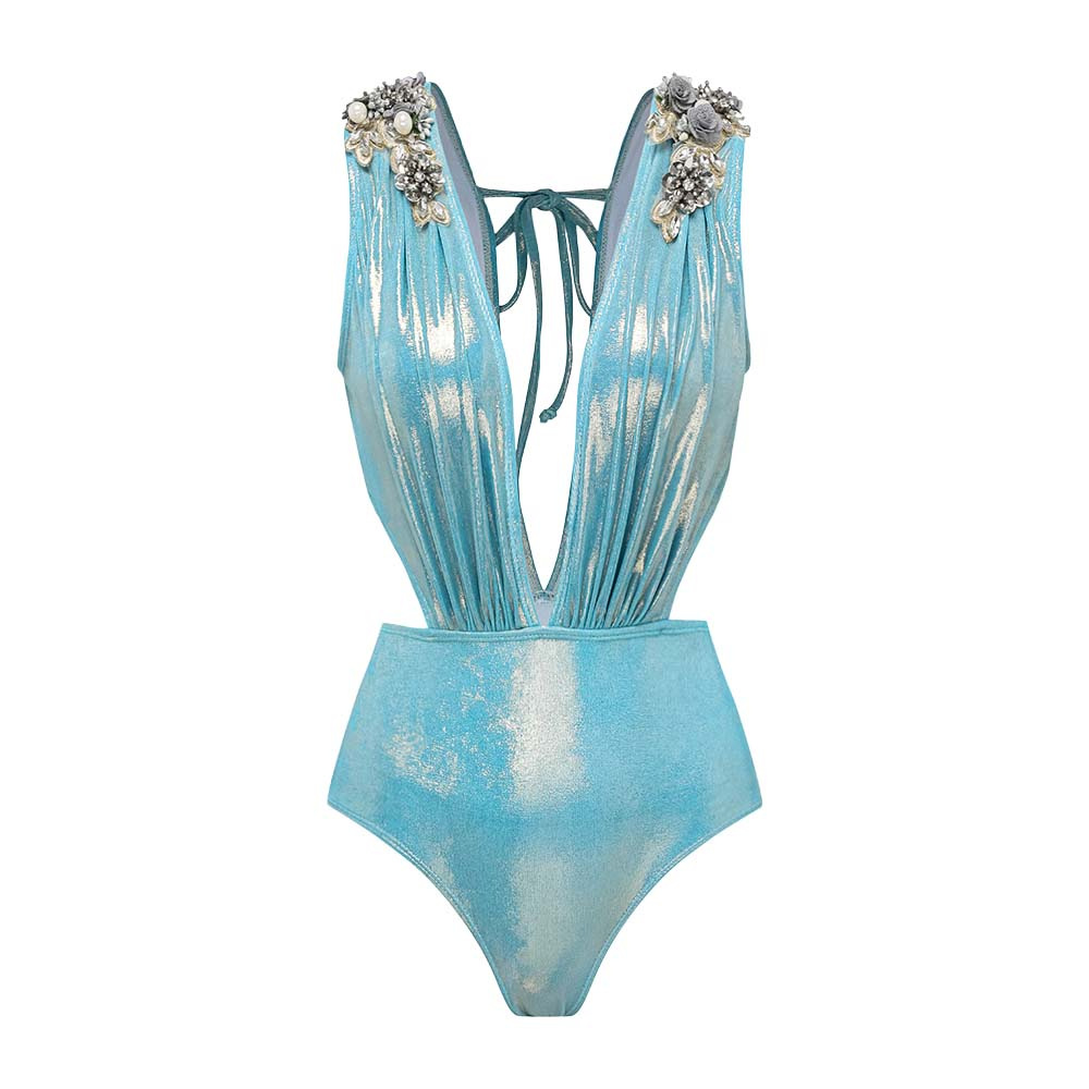 Blue beaded glitter swimsuit