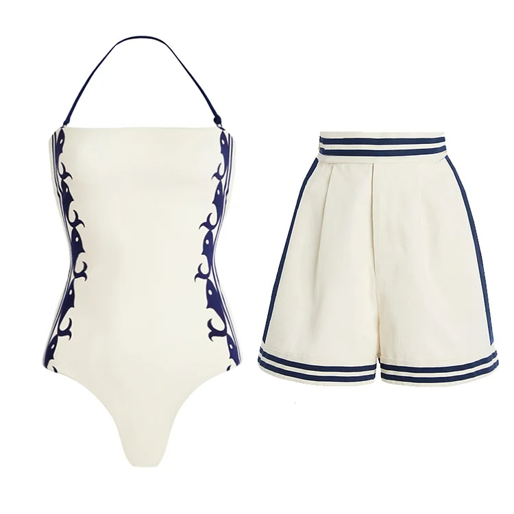 Solid color minimalist halter neck swimsuit set