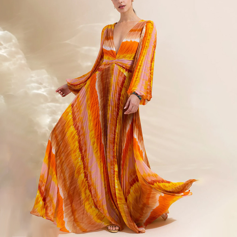 V Neck Women's Puff Long Sleeve One Piece Swimsuit