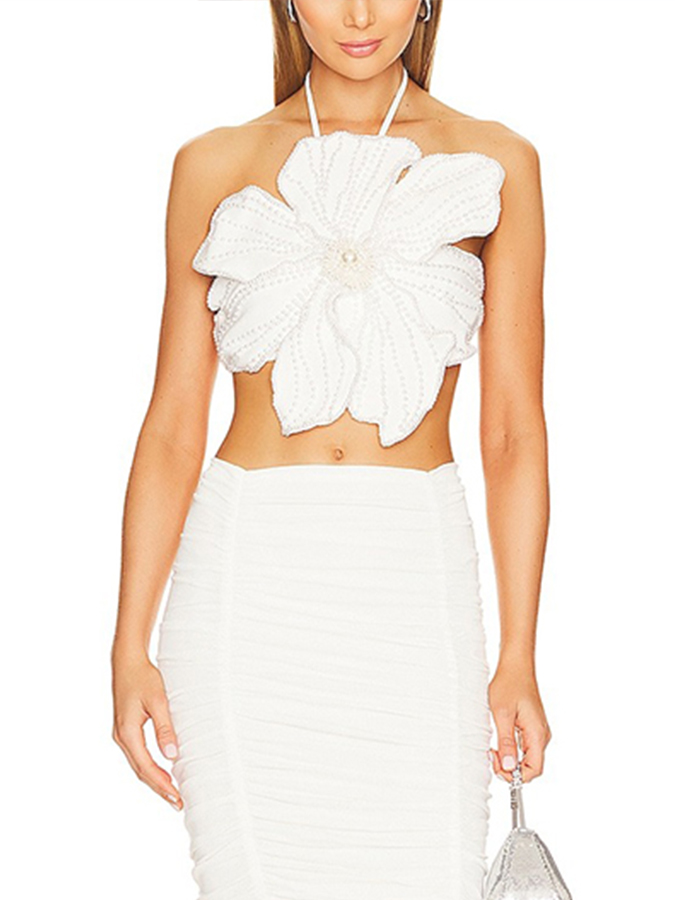 Beaded Floral Swimsuit And Skirt