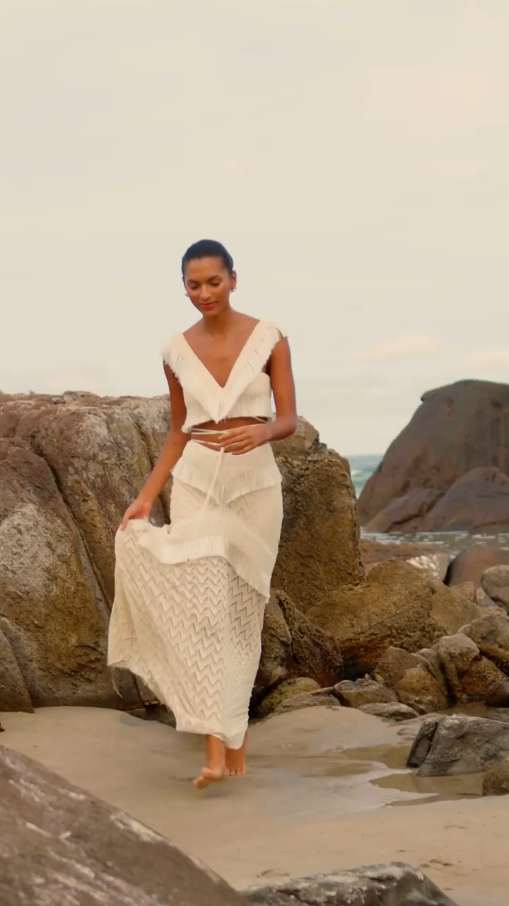 Beach Fringed Solid Color Bikini Swimsuit and Skirt